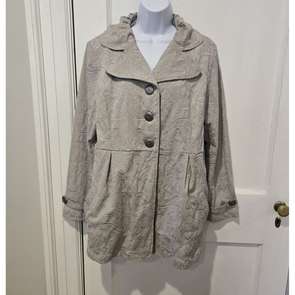 Toffee Apple Women's Jacket Button‎ Up Lapel Dressy Textured Tapestry  Large